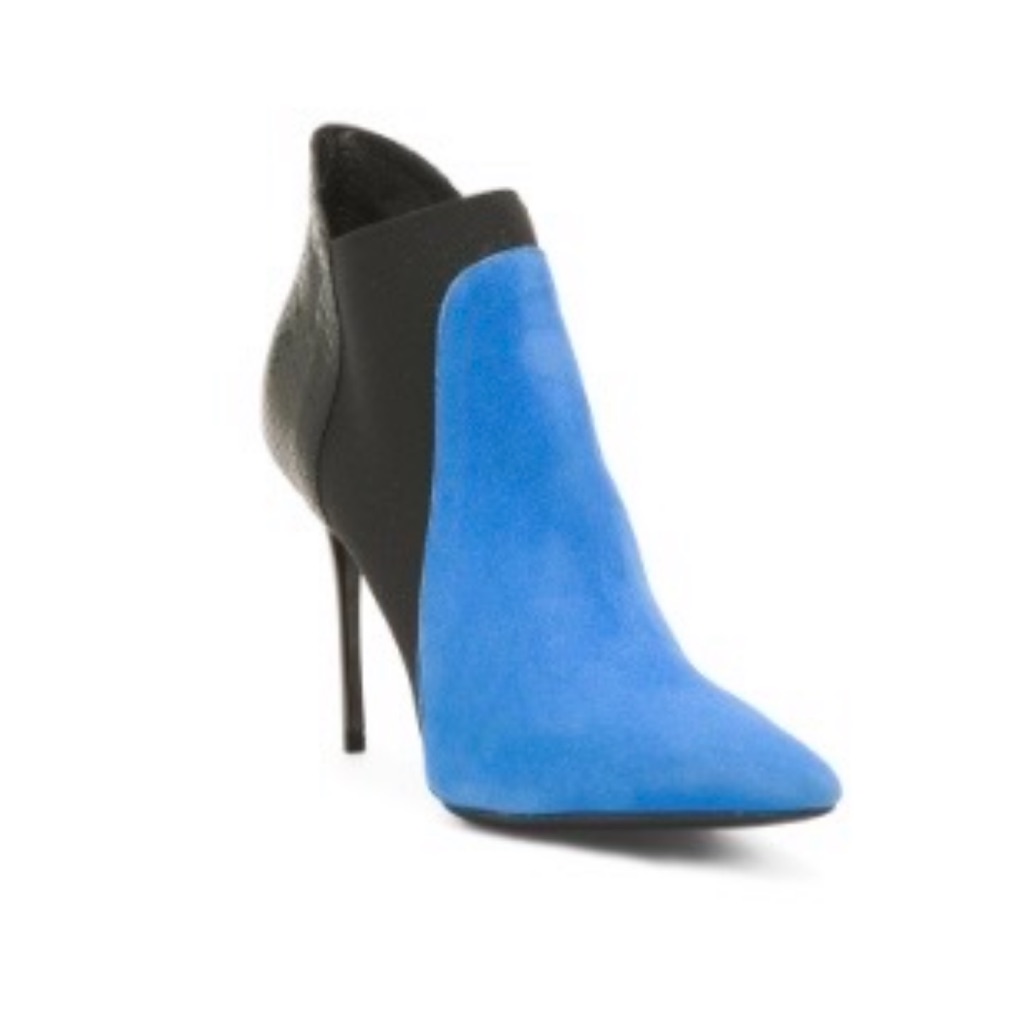 Chic Blue And Black Heeled Boots